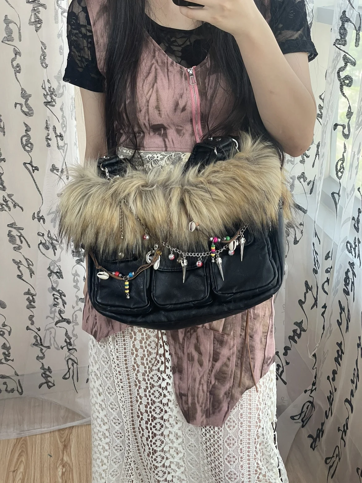 Original Vintage Motorcycle Bag Rivet Nail Hand Detachable Shoulder Crossbody Bags for Women Hot Selling