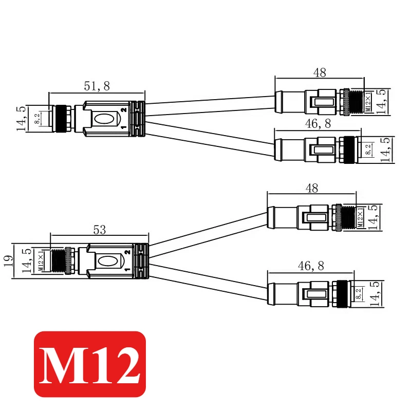

M12 4 5 8-контактный разветвитель проводов авиационной вилки Y-образный соединительный кабель IP67 1–2 датчика «папа-мама» Водонепроницаемая линия подключения