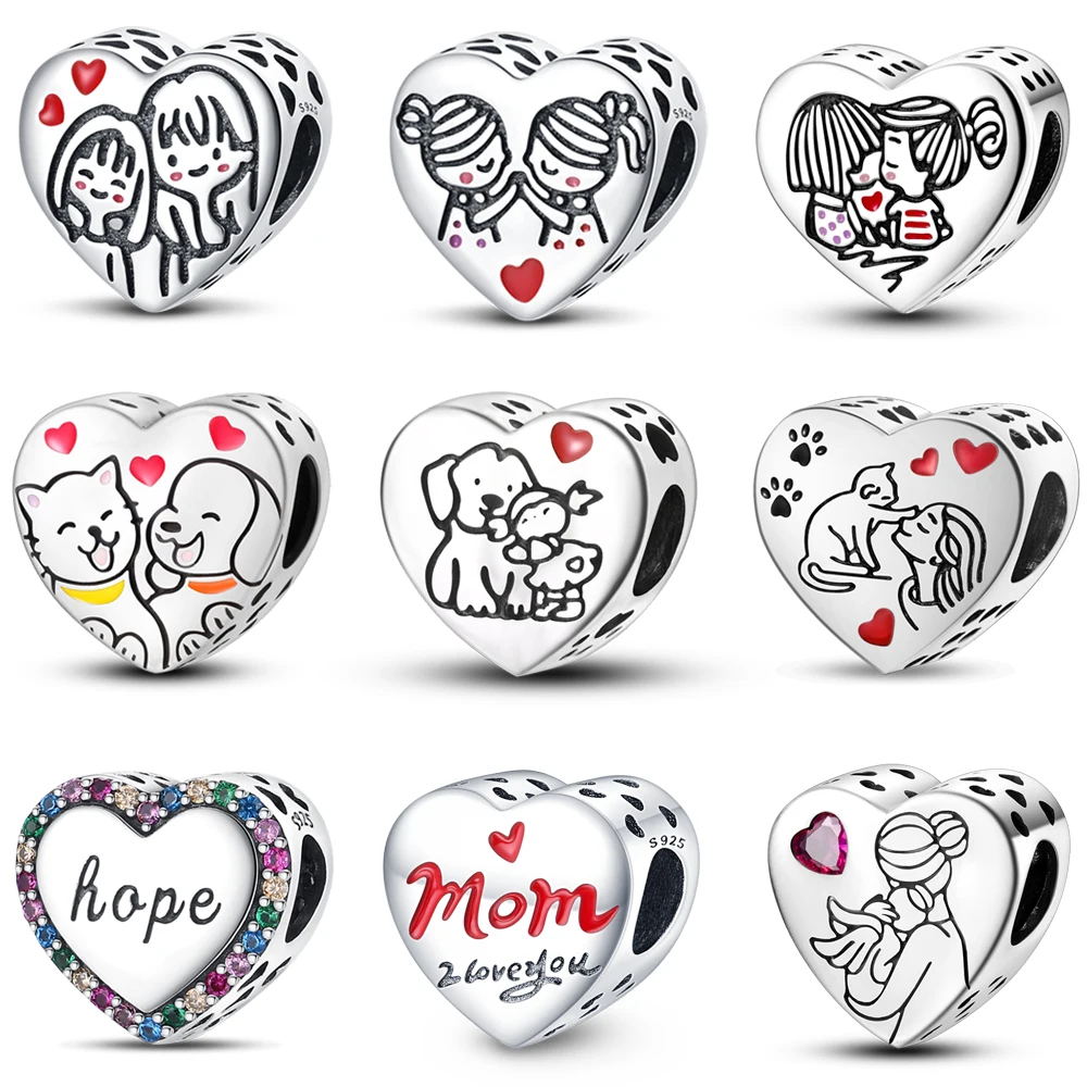 

Heart Beads Series 925 Sterling Silver Pet Cat&Dog Sweet Sister Love Mom Charm Fit Pandora Bracelet Mother's Day Birthday Gift