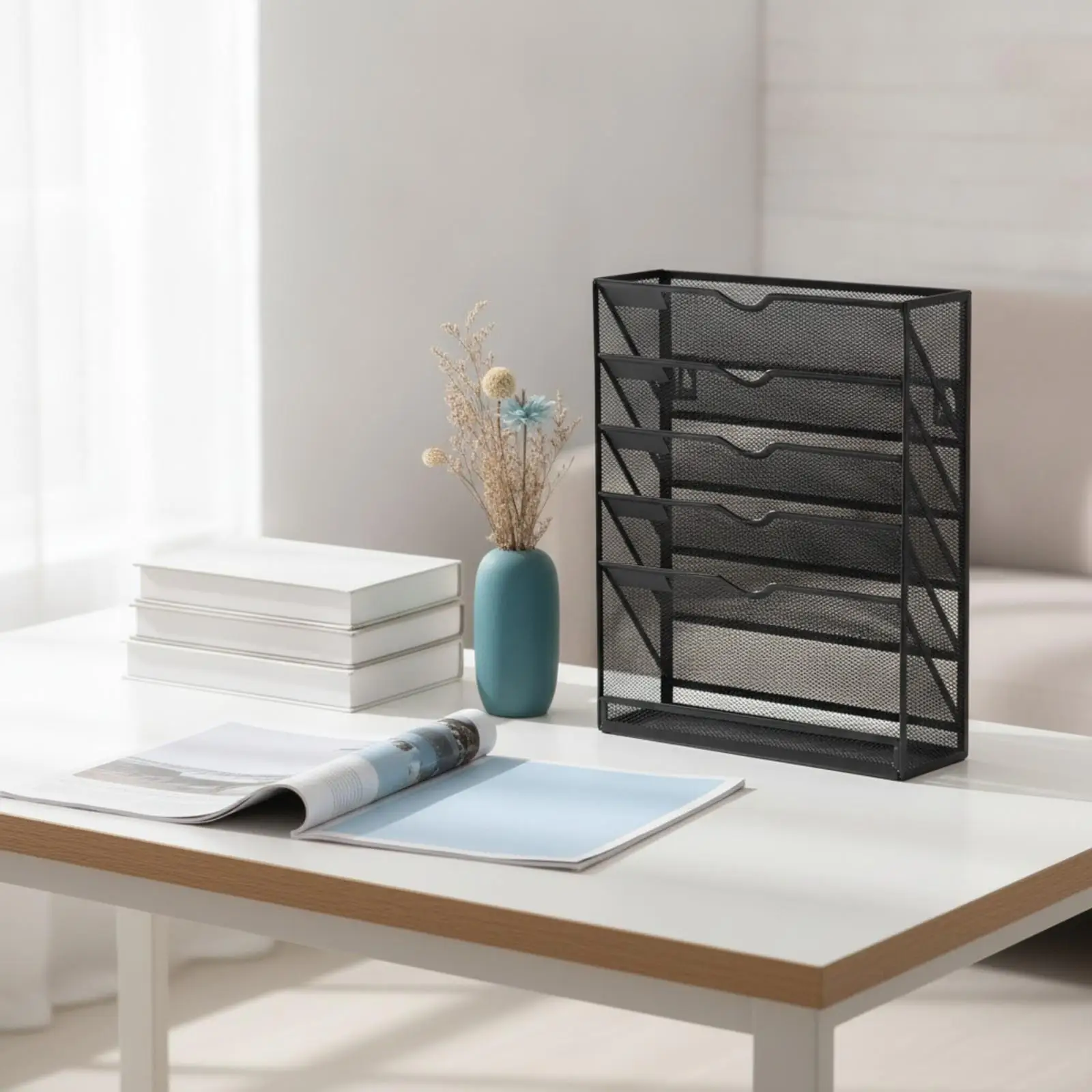 Metal Office Desk Shelf Document Organizer Mesh File Holder Storage Desk Rack for Home Office Workstation Supplies