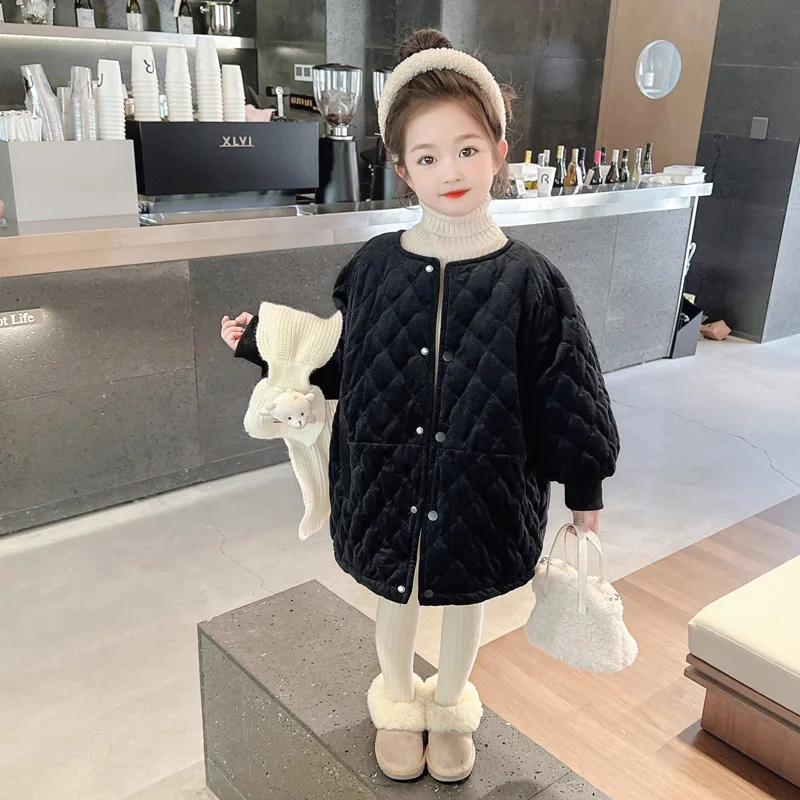 Baby Girls Fleece Thick Wool Coat Children 2024 New Autumn Winter Fashion Simple Casual Wool Coat Korean Simple Style Clothes