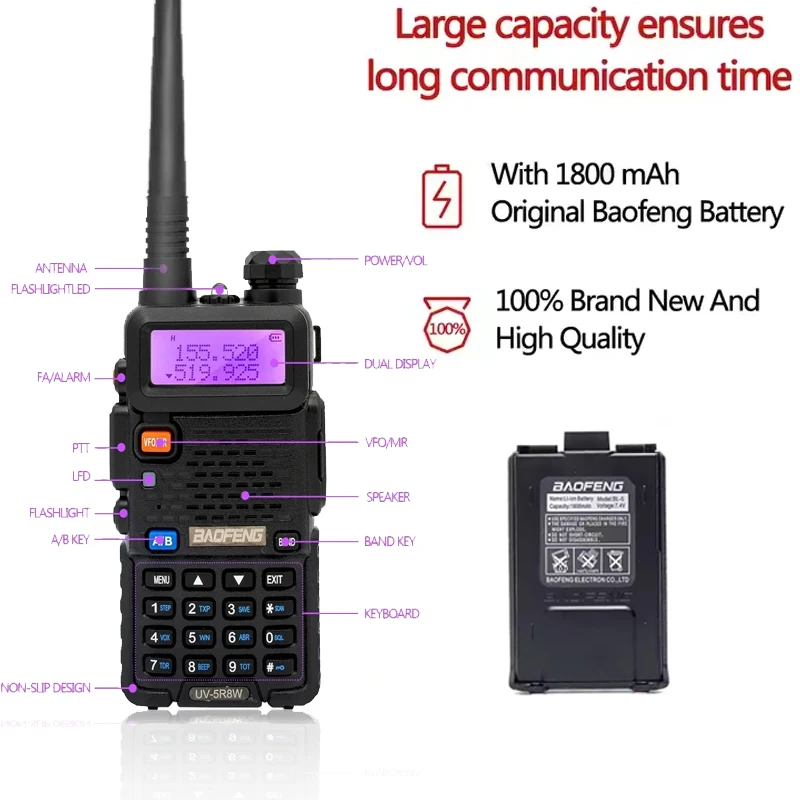 1/2/4PCS Baofeng UV 5R 5W 8W Walkie Talkie Ham CB Radio Long Range Dual Band VHF UHF FM Transceiver Zwei Weg Radio UV5R K5 Plus