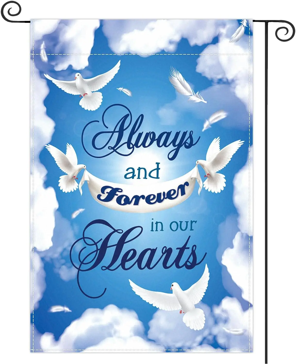 Always and Forever in our Hearts Garden flag Memorial Day Yard Lawn Decorations Love Cemetery Memorial Religious Bereavement zzo