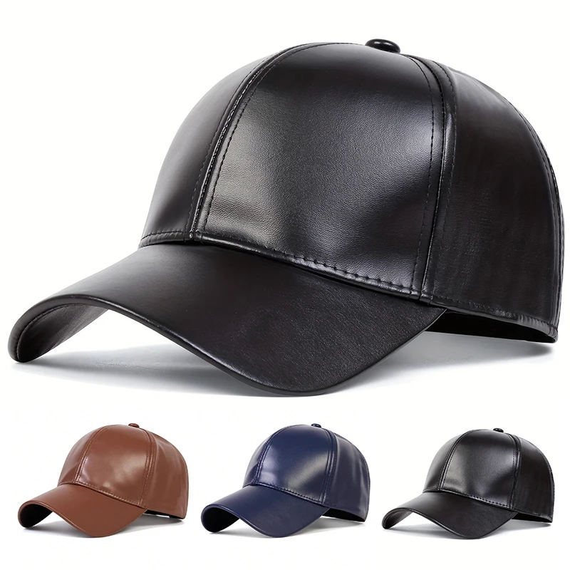 1piece Unisex PU Leather Solid Color Baseball Cap Outdoor Adjustable Sunscreen Leisure Hat Spring Autumn Travel Tourism Vacation