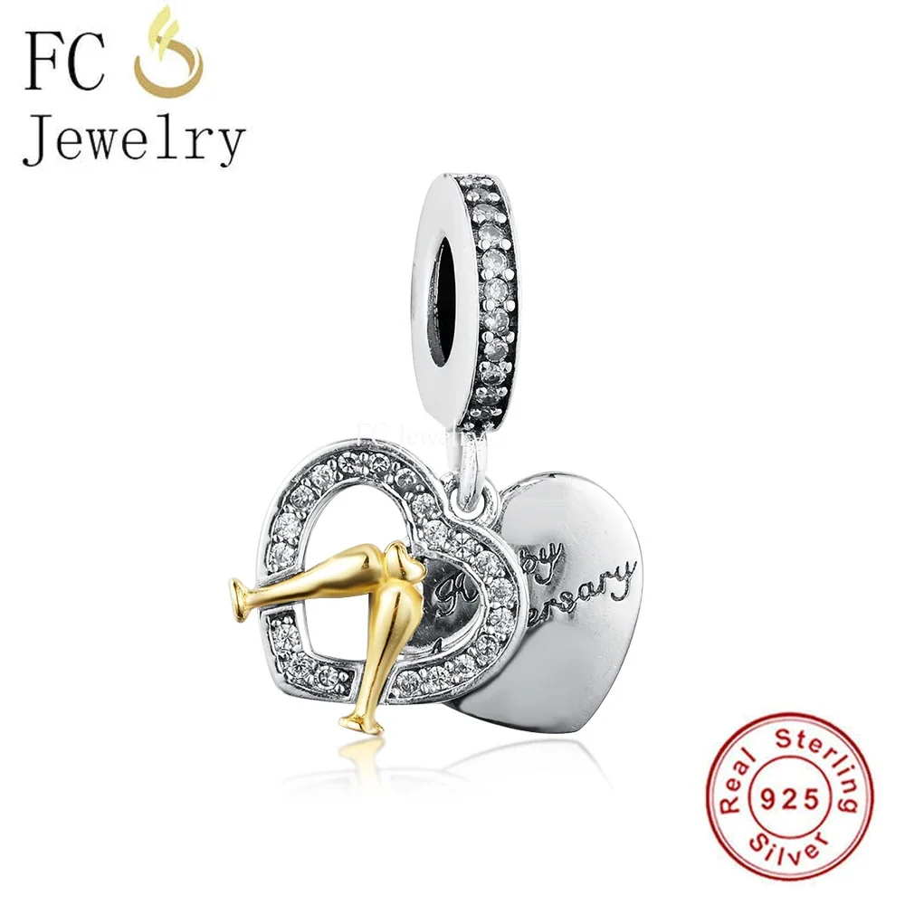 FC Jewelry Fit Original Charm Bracelet 925 Sterling Silver Happy Anniversary Two Cup Cheers Beads For Making Women Berloque 2022