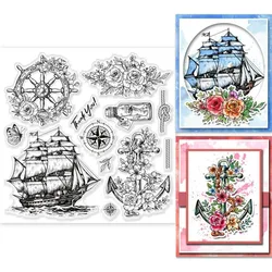 Sailing Boat Clear Stamps for Cards Making Maritime Adventure Silicone Clear Stamp Seals 5.91x5.91inch Transparent Stamps