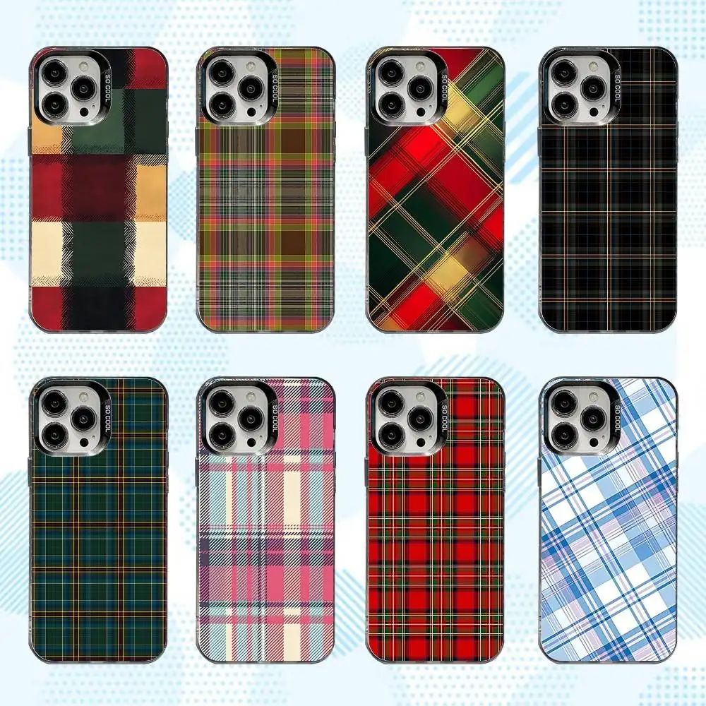 

Scottish Plaid Fabric Phone Case For iPhone 16,15,14,13,12,11,Mini,Pro,SE,MAX White Matte Shockproof Cover