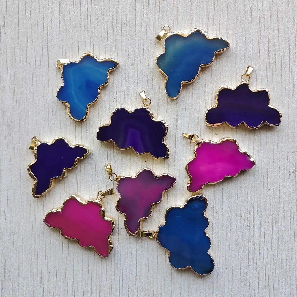 8pcs Natural Agate gold color side Irregular cloud shape pendants for necklaces jewelry making Wholesale fast shipping
