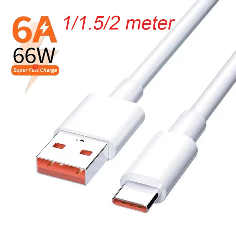 1m/1.5m/2m 6A 66W USB Type-c Super Fast Charge Cable for Smartphone Charger Flash Charging Cable