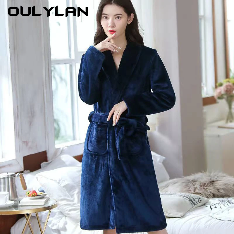 Nightgown Home Clothes Fleece Bathrobe Women Man Winter Warm Casual Flannel Robe Sleepwear Plush Shawl Bath Robe Lounge