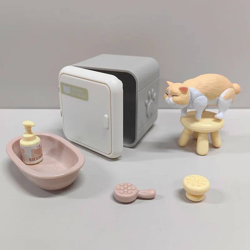 Accessori per casa delle bambole Simpatico mini gattino per animali domestici Giocattolo da bagno Simulazione Bagno / Vasca da bagno Scena di gatto Ornamento Modello Casa da gioco per bambini Giocattolo