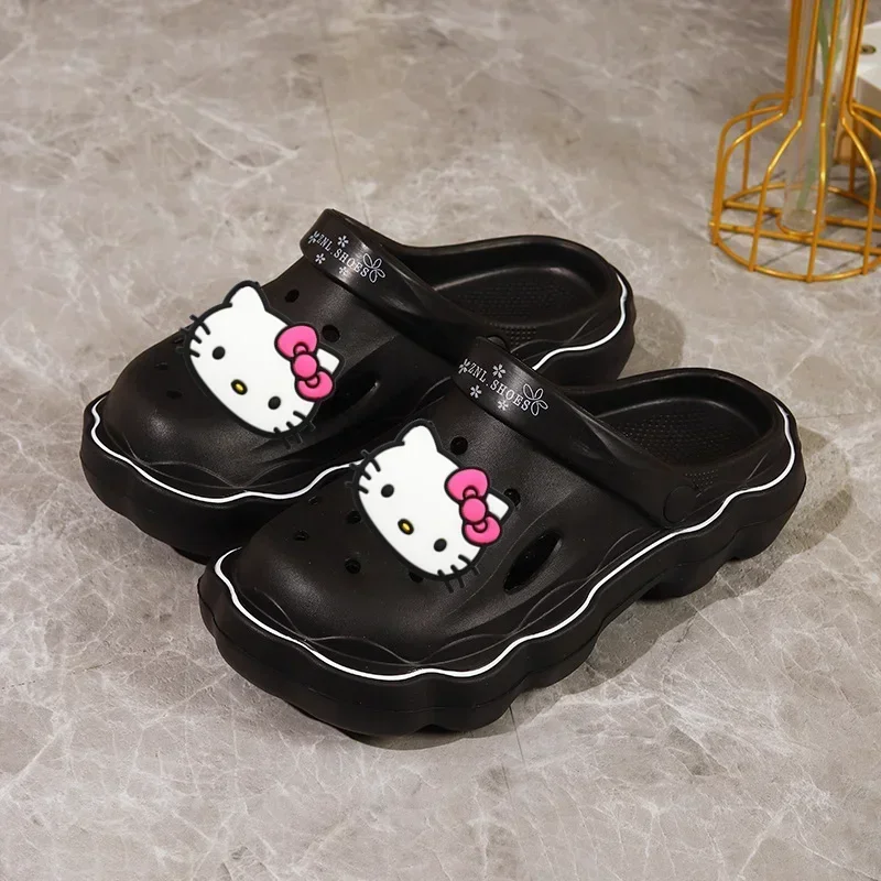 Sanrio-Zapatillas de princesa hello kitty para mujer, zapatos de playa de exterior, sandalias Baotou de interior, novedad de verano