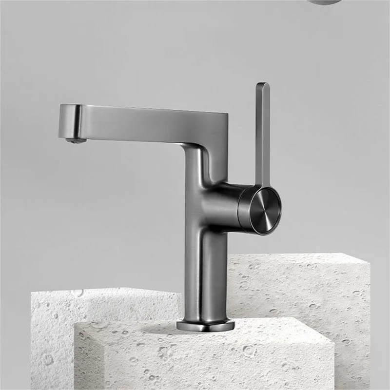 Brass Bathroom Basin Faucet Deck installation Simple Single Handle Sink Hot And Cold Mixed Faucet Gray Bathroom Tap