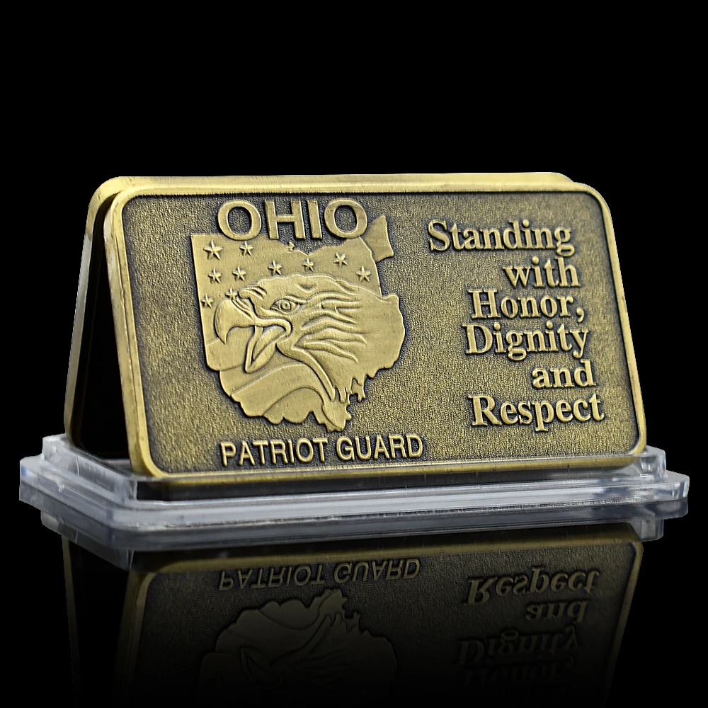 US Eagle Military Challenge Coin OHIO Patriot Guard Standing with Honor Dignity and Respect Commemorative Bar Bullion Souvenir