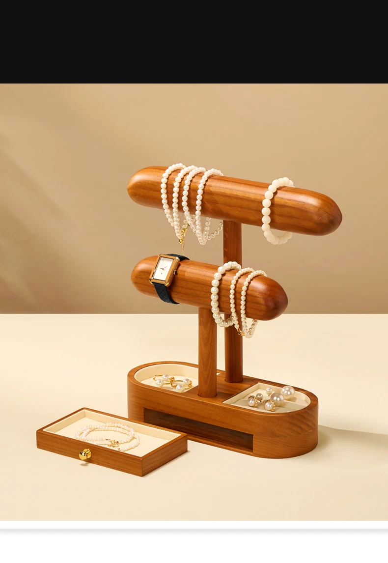 Oirlv Massivholz-Schmuckständer mit Schublade, mehrschichtiger Uhren- und Armband-Organizer, Schmuckvitrine für Boutiquen. – Detail 1