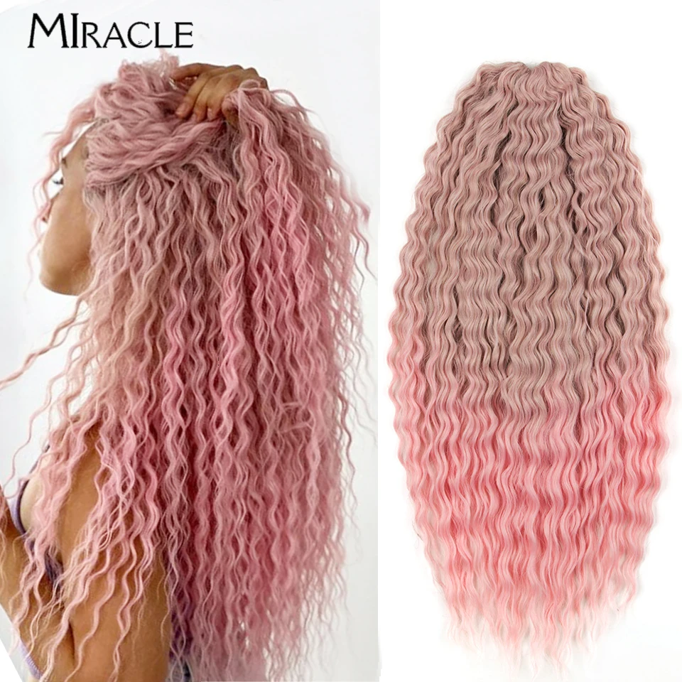 MIRACLE rambut Curl Ombre pirang sintetis rambut kepang putar gelombang air rambut keriting sambungan rambut 22 inci merah muda