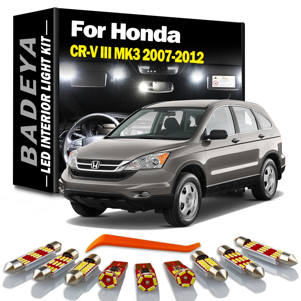 BADEYA 12Pcs LED Interior Light Reading Bulb Kit For Honda CRV CR-V III MK3 2007 2008 2009 2010 2011 2012 Sunvisor Luggage Lamp