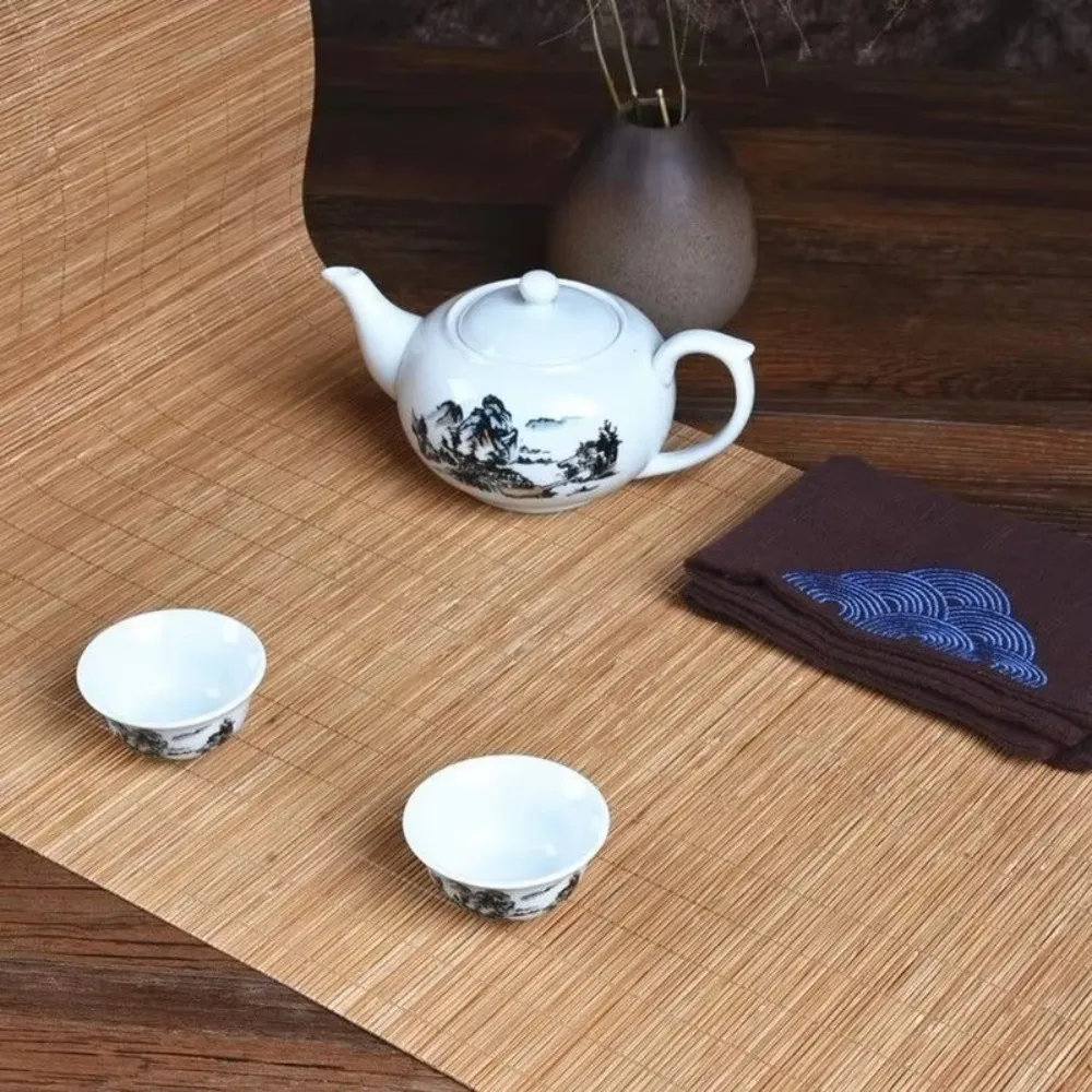 Japanese Style Natural Bamboo Tea Table Runner Vintage Traditional Table Pad Cutting Insulated Placemat Cafe