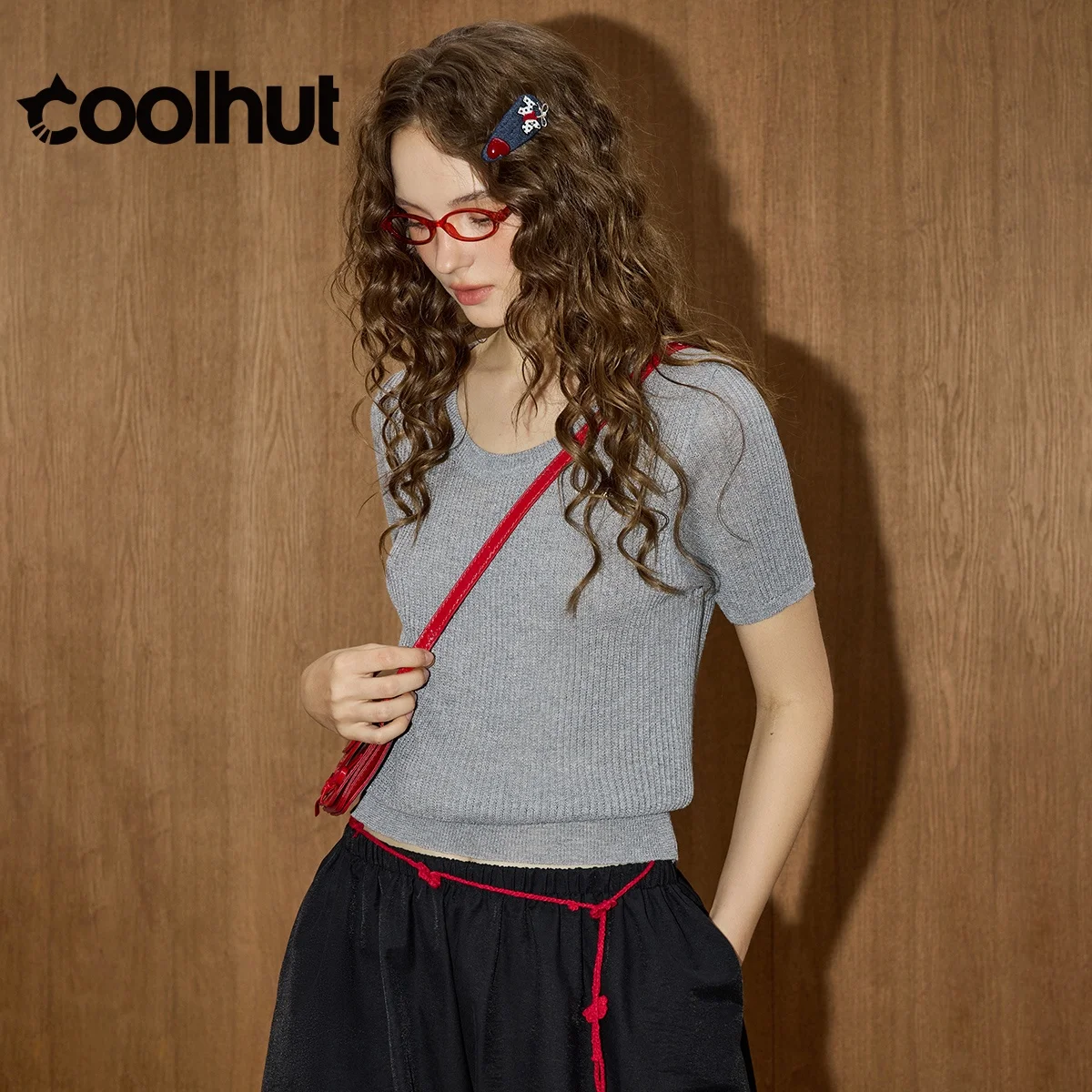 COOLHUT Prendas de punto para mujer 2025, jersey ajustado, blusa, suéter de punto de manga corta, Top elegante informal clásico de otoño de Color sólido