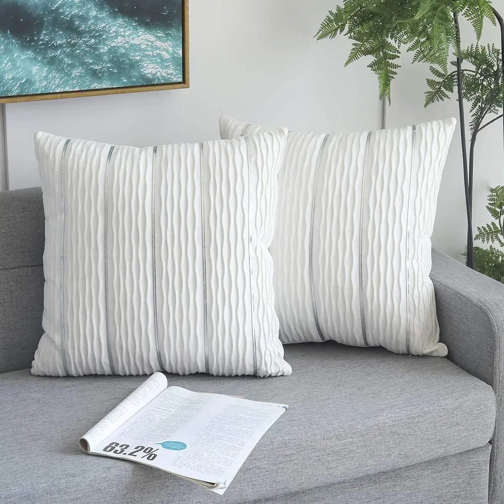 ABFN-White Jacquard Wave Cushion Cover Velvet Pillow Cover Hammock Sofa Couch Bedroom Throw Pillow Cases 18 X 18 Inch