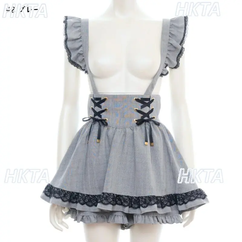 Japanese Cute Flying Sleeve Strap Skirt 2026 Summer New Sweet Waist Thin Lace Fungus Edge Trouser Skirt Strap A Line Skirt Women