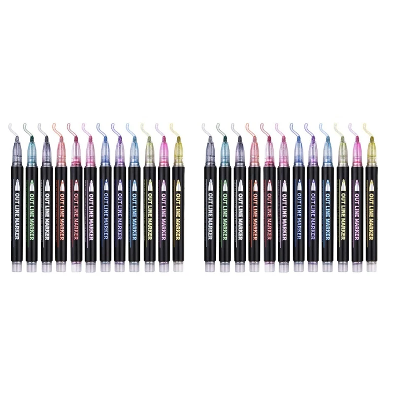 

2 Set Double Line Outline Pens 12 Colors Outline Metallic Markers Glitter Outline Pens Writing Drawing Pens DIY