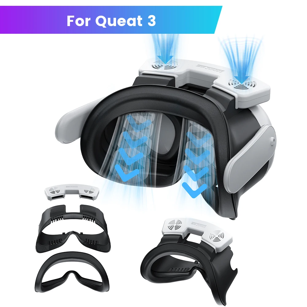 Cooling Fan Mask Set For Meta Quest 3 Adjustable Wind Speed Durable And Easy To Install VR Glasses Accessory