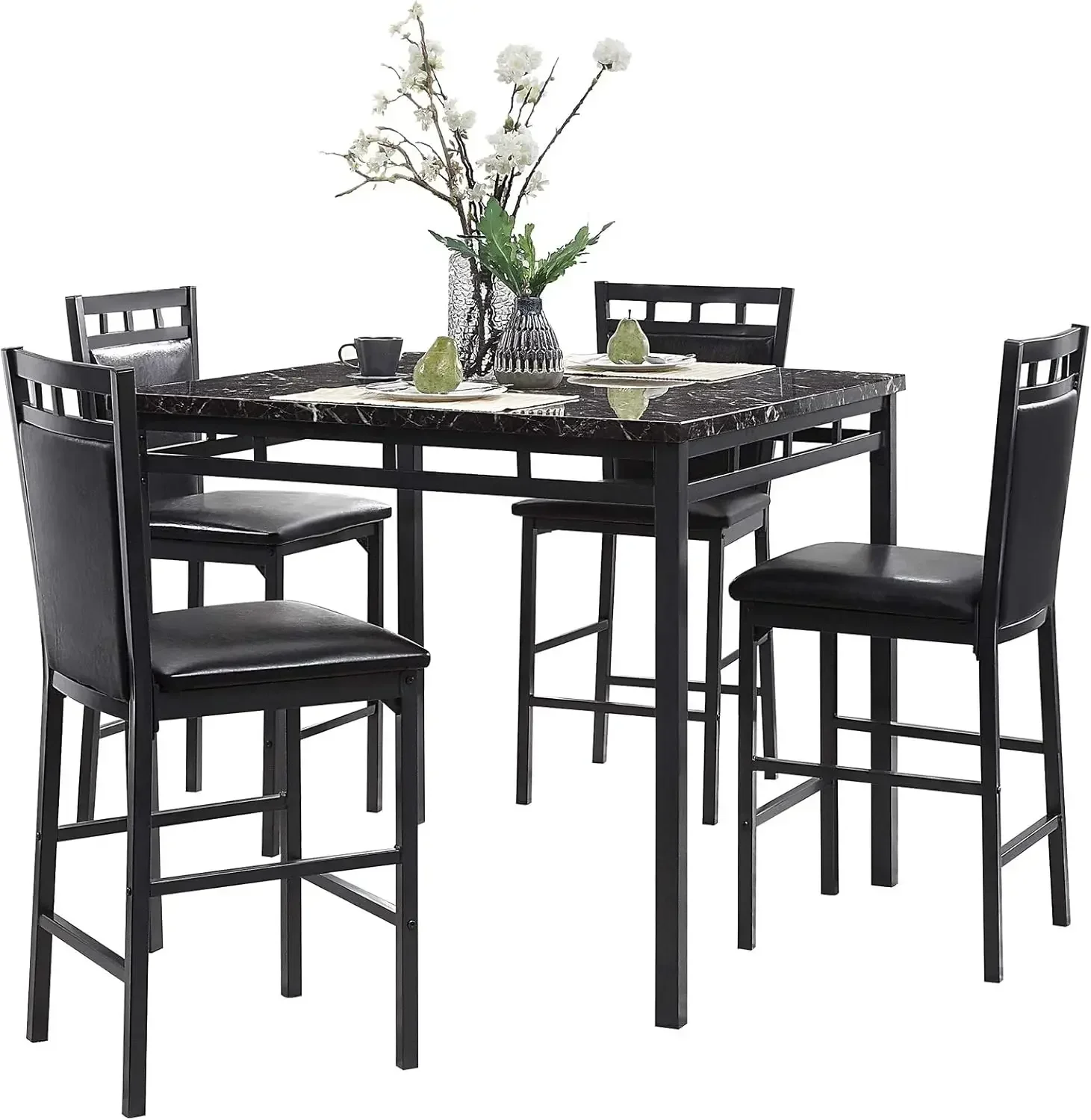 USA 5-Piece Pack Counter Height Dinette Set, Black 50% Polyester, 50% Polyurethane 2025 HOT