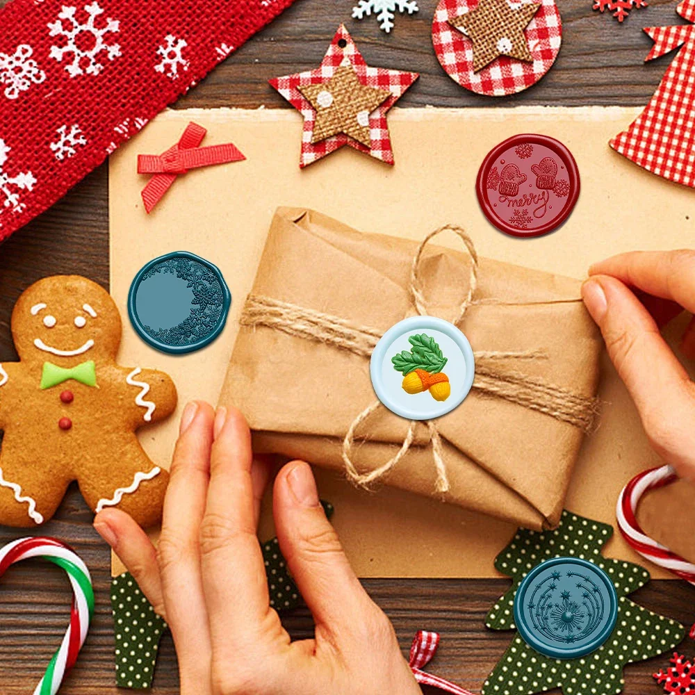 

4 Style Wax Stamps Heads and 1 Handle Christmas Collection Decorative Stamps for Gifts Card&Invitations Envelopes Christmas Gift