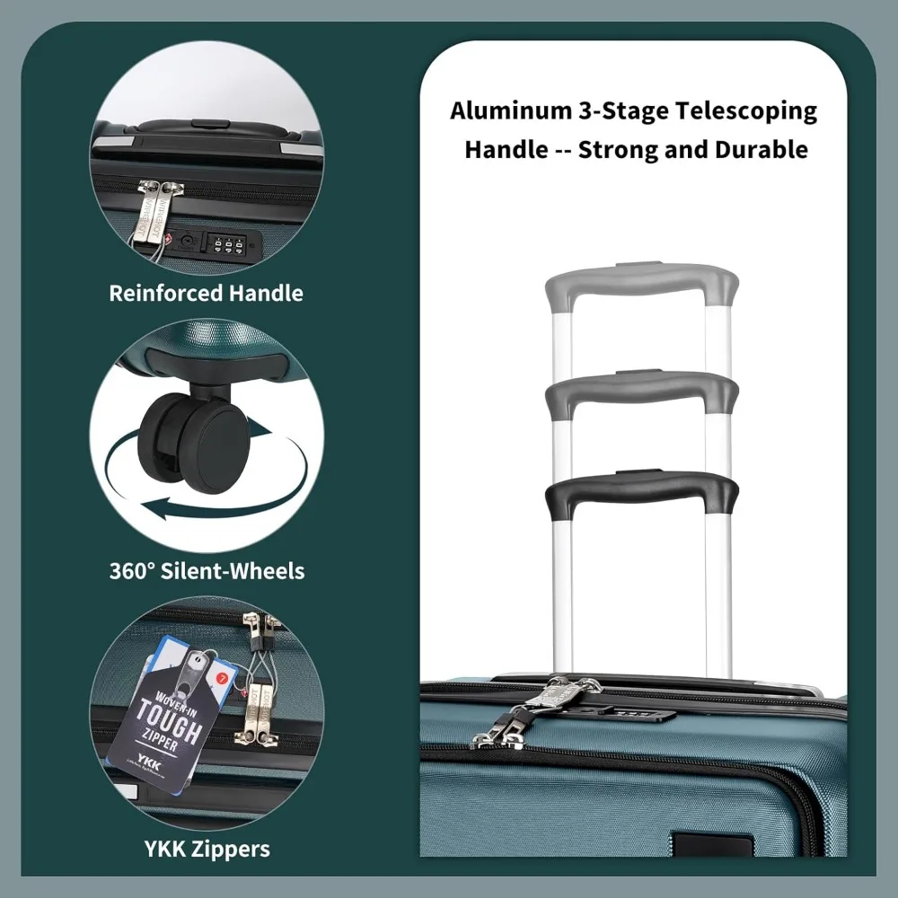 Bagaglio a mano tascabile per laptop da 20 pollici con apertura frontale con guscio rigido, ruote girevoli, lucchetto TSA e cerniera YKK - Viaggio compatto
