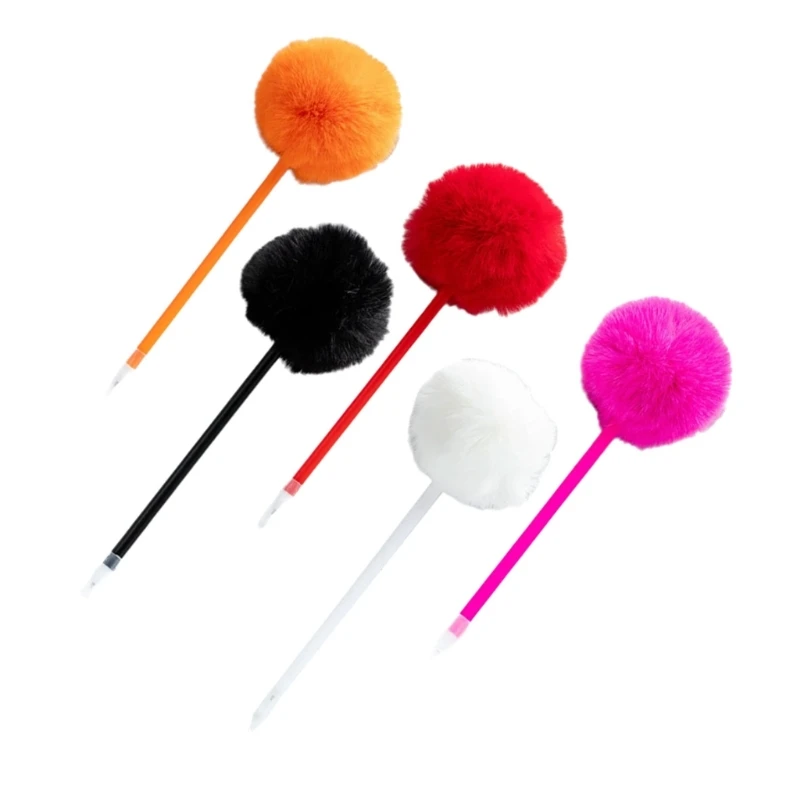 5Pcs Furry Pom Ballpoint Pen for Child Boy Girl Student Game Reward Christmas Stocking Fillers 1.0mm Smooth to Write K1KF