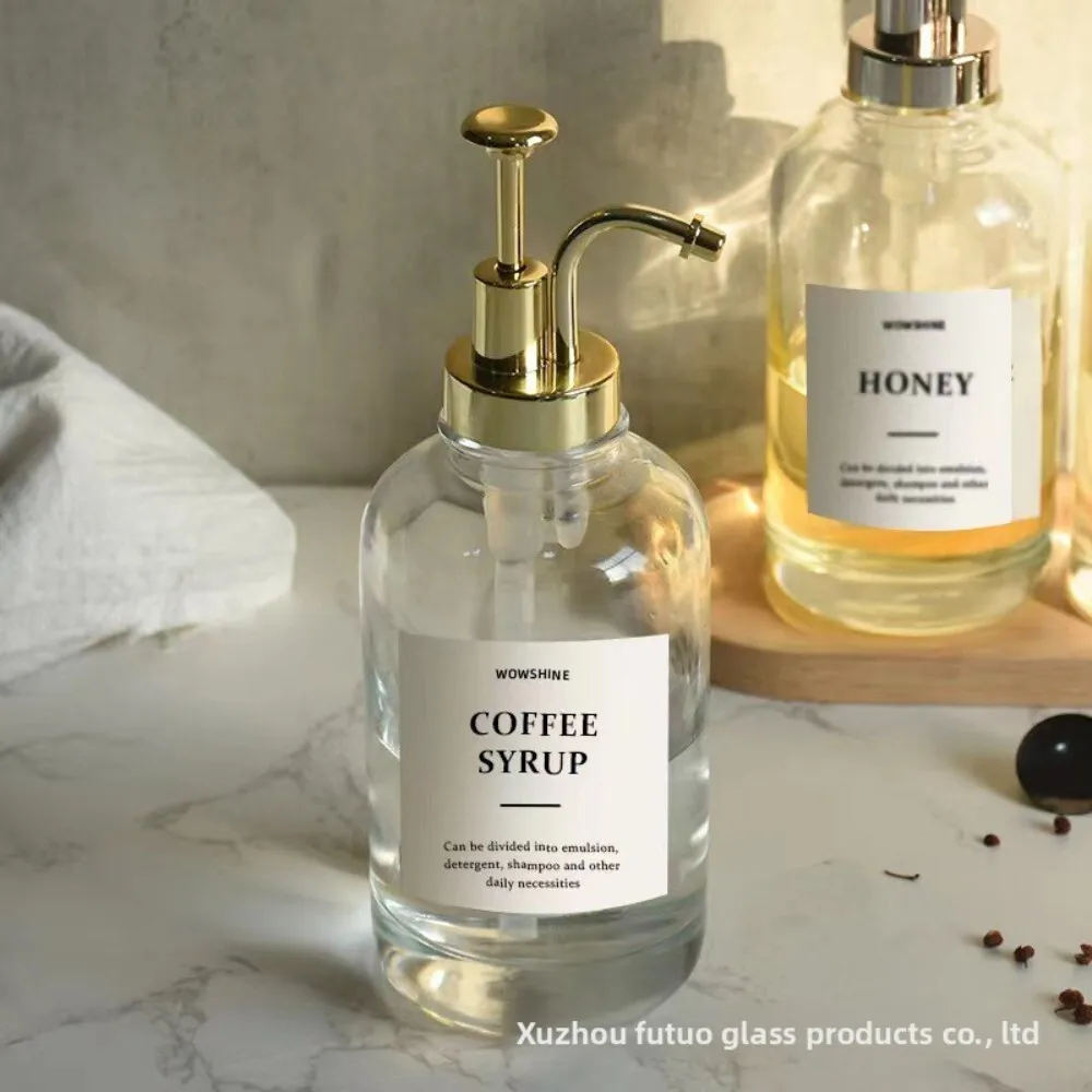 

500ml Glass Lotion Dispenser Bottle for Liquid Soap Hand Sanitizer Coffee Syrup Crystal White Material Home Kitchen Use