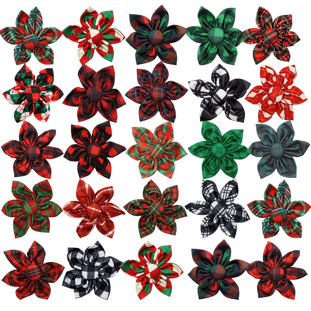 10/30/50PCS Plaid Christmas Bowties Winter Dog Bow Tie With Elastic Bands Pet Supplies For Dogs Movable Pet Grooming Accessories