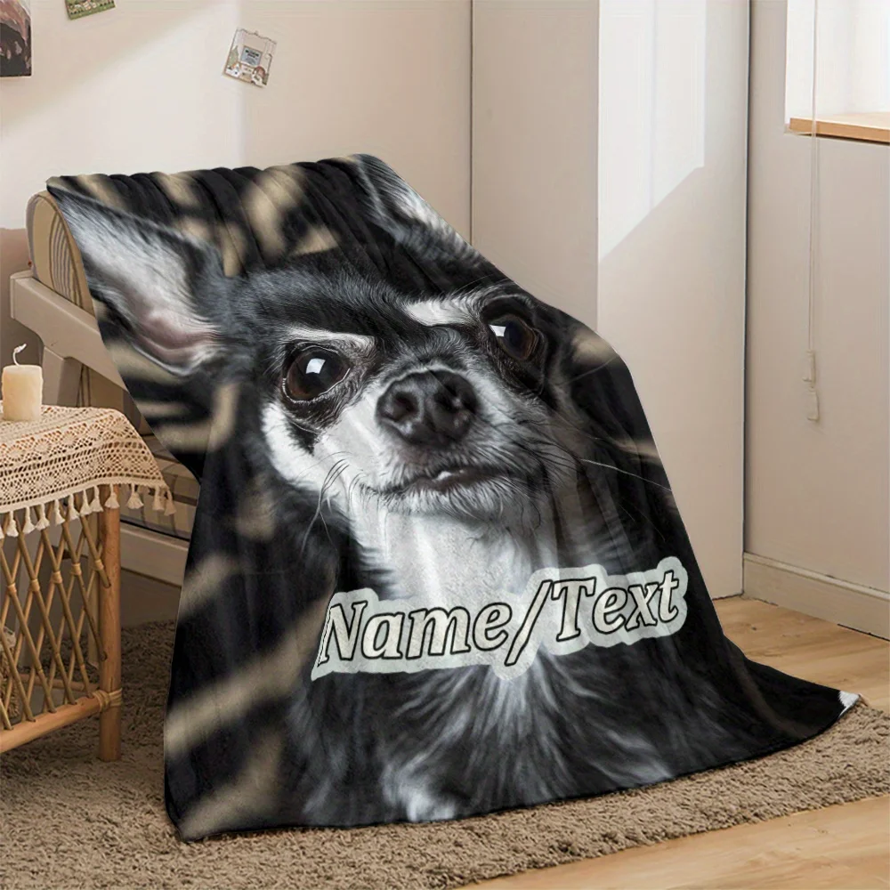Custom name chihuahua pet dog flannel blanket, suitable for sofas, beds, Halloween, birthdays, children, friends, gifts.