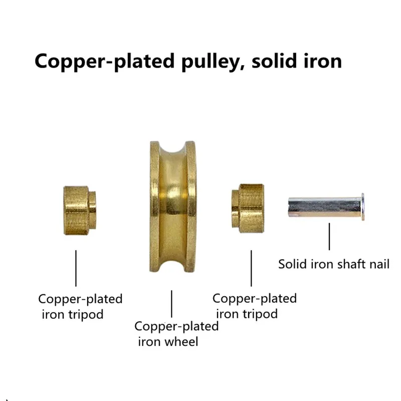 2Pcs Sliding Door pulley Mute Single Pure copper Sliding Roller Pulley Wheel Flat/Concave Wheel Vintage Windows Sliding Rollers