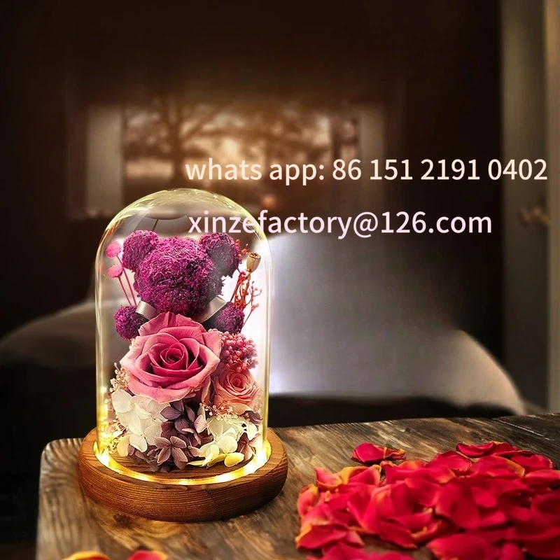 

Customizable Bear Eternal Flower with Lights Valentine's Day Gift for Girlfriend Eternal Preserved Rose Flower Gift Box