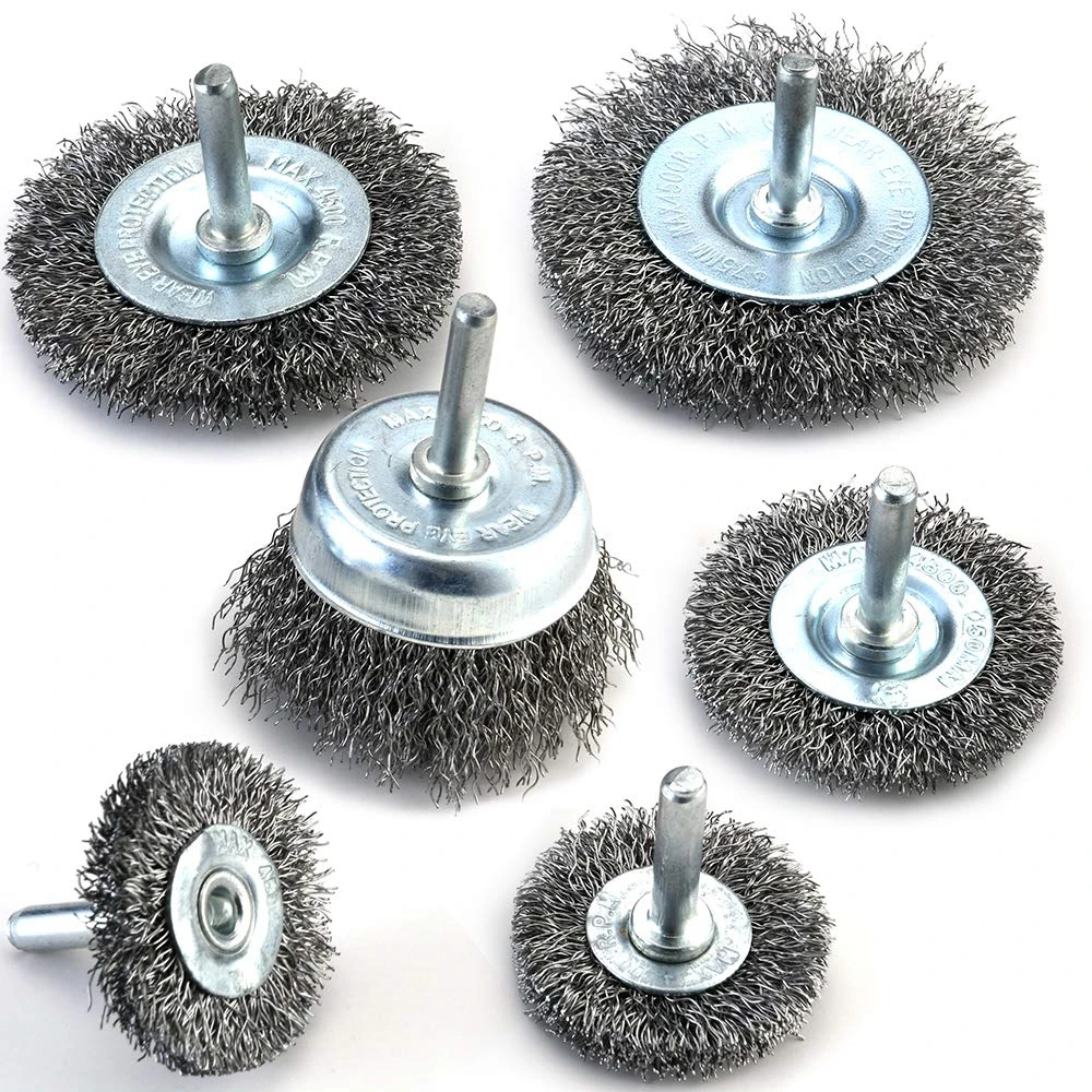 6pcs/set Wire Brush Wheel Cup Brush Set Wire Brush for Drill 1/4 Inch Arbor 0.0118 Inch Coarse Carbon Steel Crimped Wire Wheel