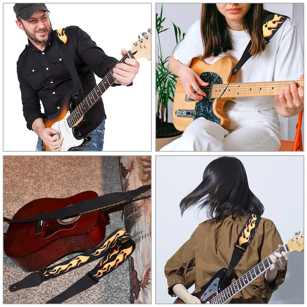 

2Pcs Replacement Guitar Strap Flame Pattern Wear Resistant Polyester for Electric Acoustic Bass Adjustable Instrument