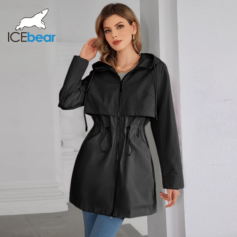 ICEbear Spring 2024 New Women\'s Trench Coat Women\'s Jacket Large Hooded Trench Coat Casual Coat Women\'s Coat GWF4539I