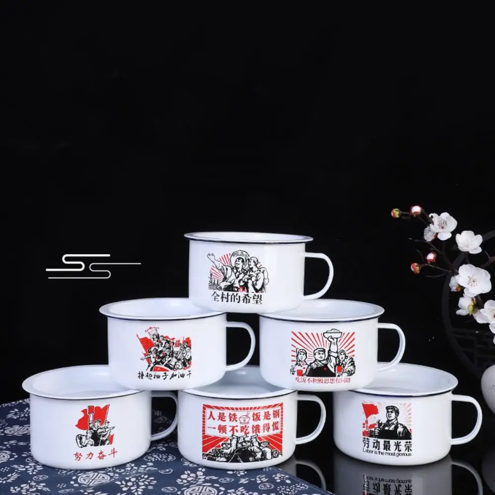 

1970-е годы в стиле ретро, 1300 мл, эмалированная миска для лапши быстрого приготовления с ручкой крышки, миска для риса, большой размер, утолщенная эмалированная кружка, подарок