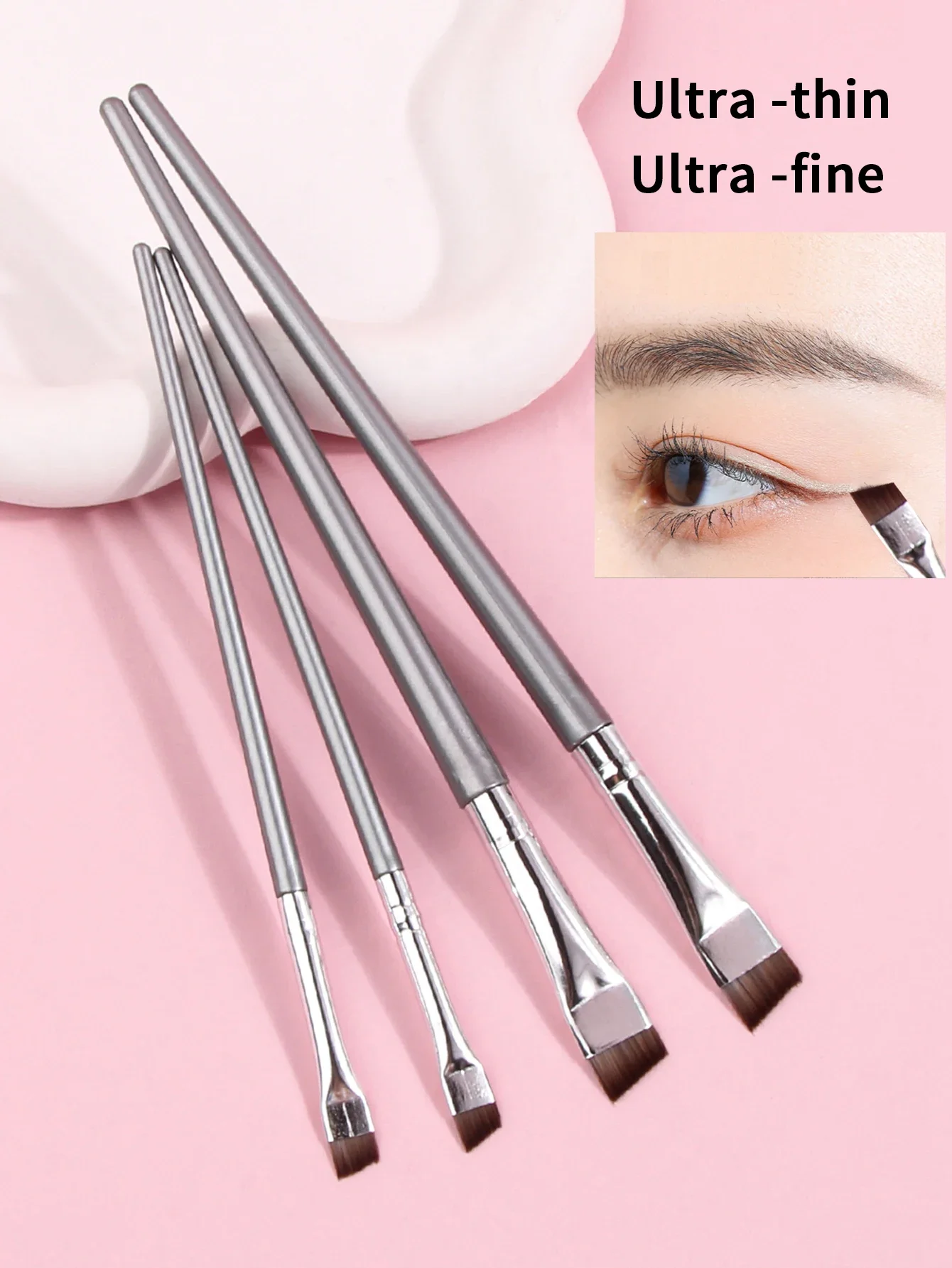 Pinceau pour eye-liner liquide, Ultra fin, à angle oblique, tête plate, pinceau pour sourcils, pinceau correcteur, pinceau de maquillage, 4 pièces