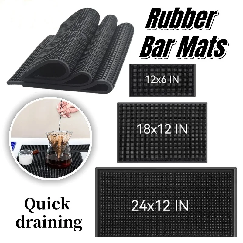 

Glass Dish Drying Mat Rubber Coffee Bar Mat Waterproof Heat Resistant Anti-slip PVC Pad Silicone Mat Black for Home Kitchen Bar