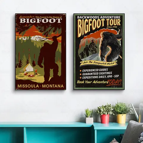 Bigfoot Tours Poster Sasquatch Country Vintage Canvas Painting for Home Decor