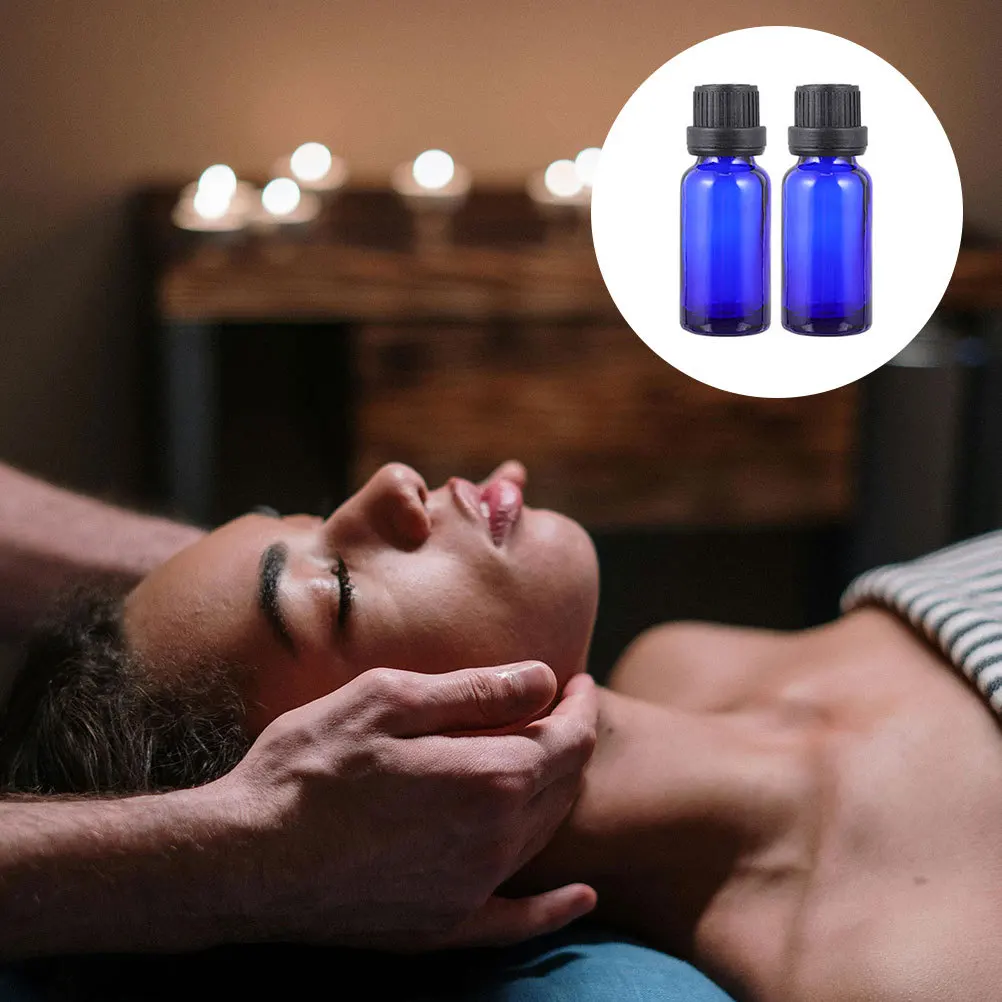 

12Pcs Essential Oil Bottles Blue Glass Large Lid Portable Travel Perfume Sample Bottles Glass Essential Oil Diffusers