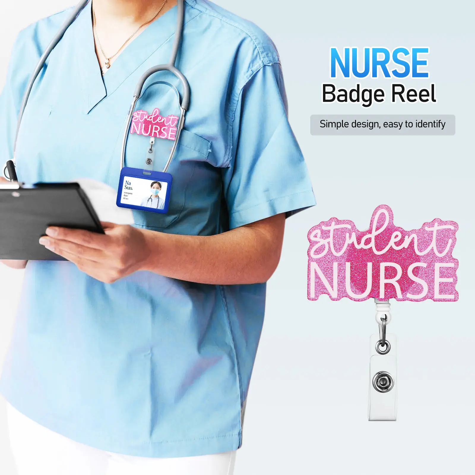 

2Pcs Name Tag Badge Reel Acrylic Nurse Badge Holder Retractable Clips for Student Nurses Professionals