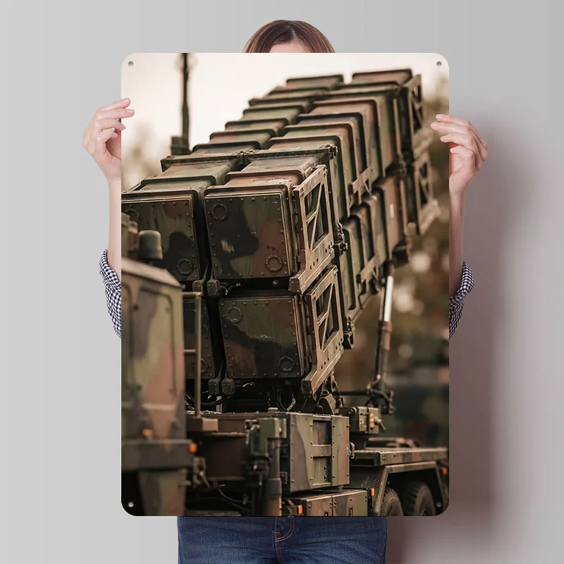 Patriot Missile System on Vehicle Printed Poster Customized Retro Wall Art Vintage Metal Tin Signs for Office Decor House Home