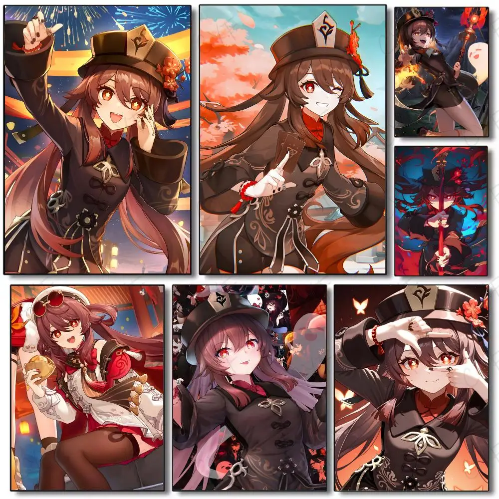 Character Game Genshin Impact Hu Tao Poster Painting Wall Art Mural for Living Room Home Decor and Gifts