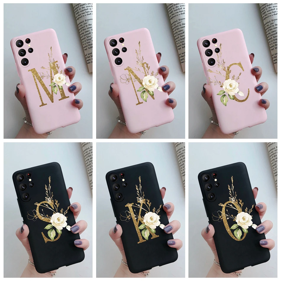 For Samsung S23 Ultra Case Stylish Letters Flower Soft Cover For Samsung Galaxy S23 Plus S23+ S23Ultra S 23 5G 2022 Fundas Case