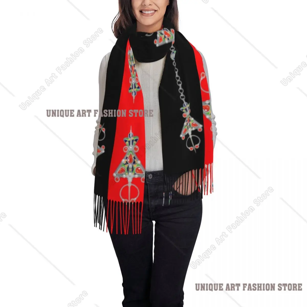 Kabyle Schmuck Schal Wrap Frauen Lange Winter Herbst Warme Quaste Schal Unisex Amazigh Teppich Berber Schals