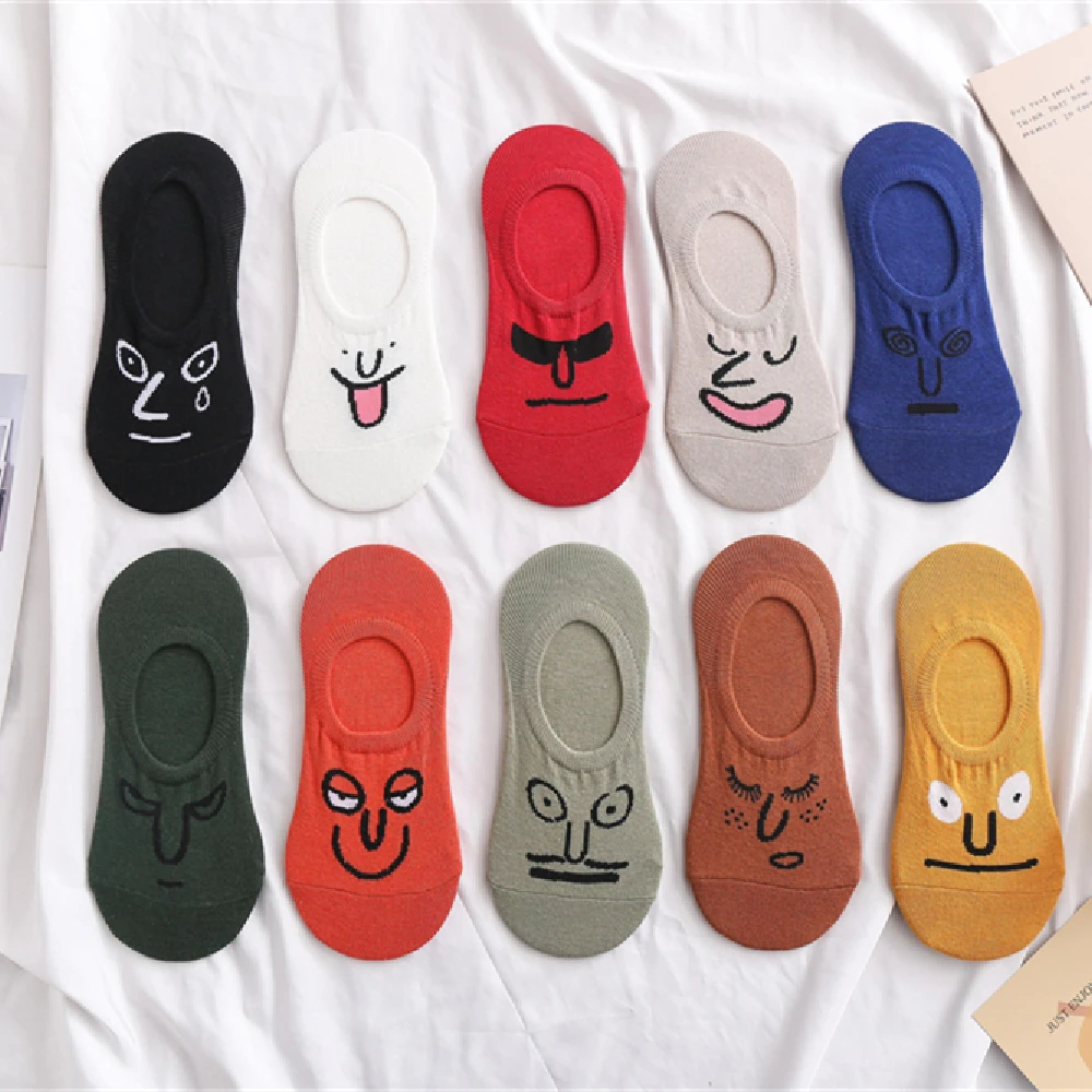 5 Pairs Funny Cartoon Graffiti Emoticons No-Slip Socks Slippers Girls Summer Fashion Dropship
